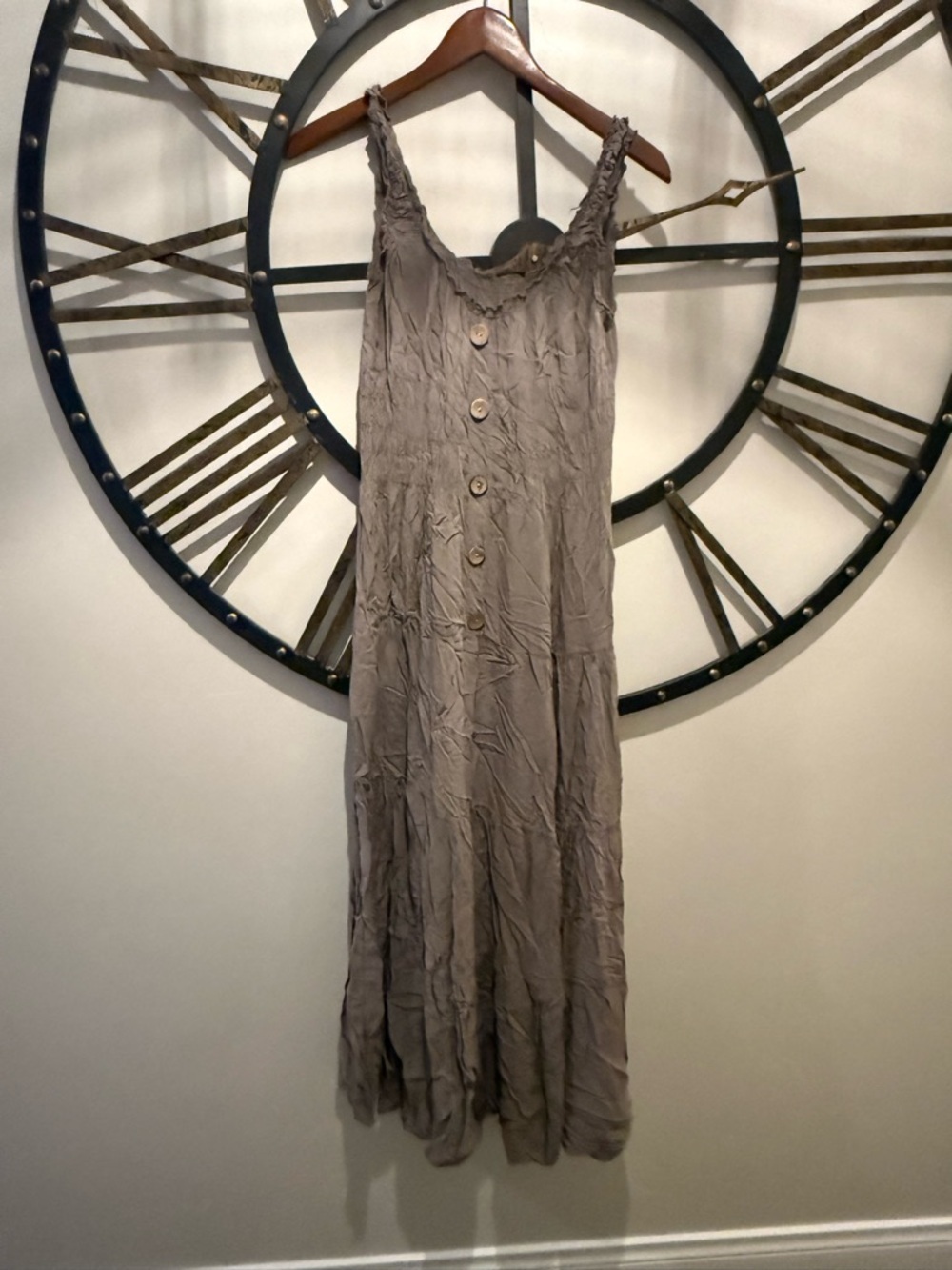 Sleeveless Button-Front Maxi Dress in Taupe